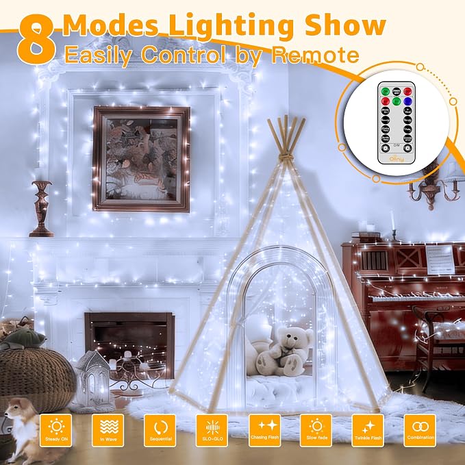 Ollny 262FT 800LED White Christmas Lights Outdoor Indoor Plug in | 8 Modes Fairy Light with Remote Waterproof Timers Dimmable LED String Lights for Bedroom Classroom Christmas Tree Decoration