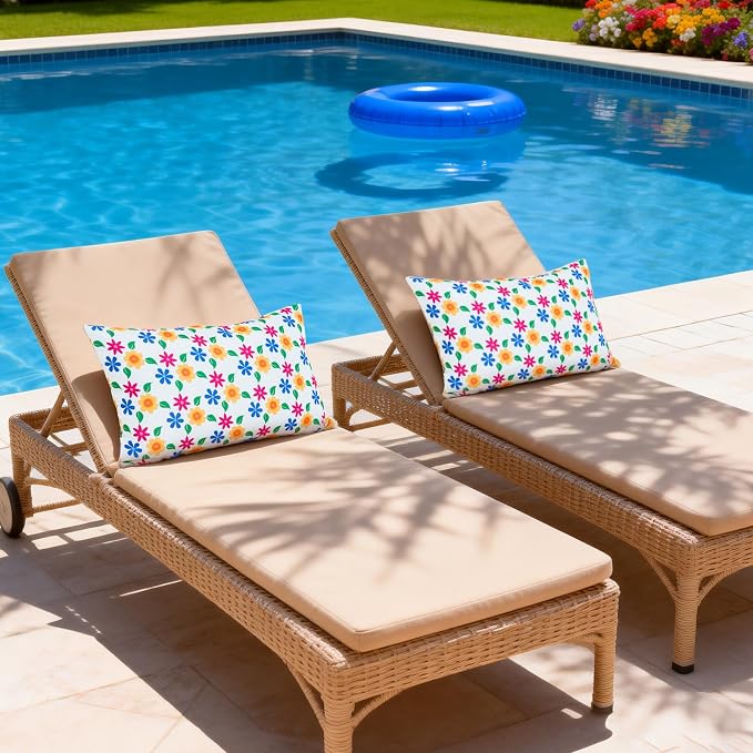 Eternal Beauty 20" x 12" Set of 2 Outdoor Pillow Covers Decorative Pillow Covers for Fall Couch Pillows (Yellow-Blue Flower, 20" x 12" (Pack of 2))