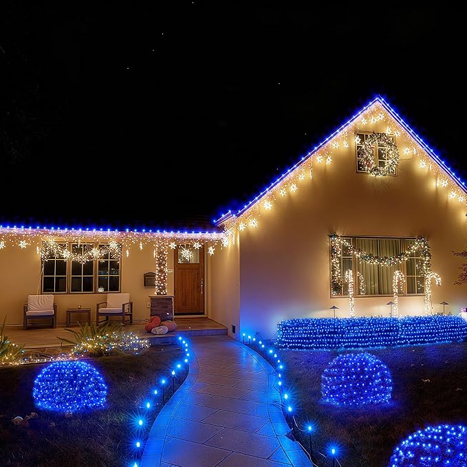 BlcTec Outdoor Christmas Lights 360 LED 9.8ft x 6.6ft Christmas Net Lights with 8 Modes, UL Certified, Timer, Connectable, Waterproof for Trees, Bushes, Shrubs, Yard Outdoor Xmas Decorations, Blue