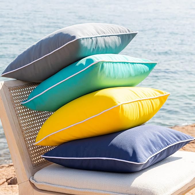 Phantoscope Pack of 2 Outdoor Waterproof Solid Throw Decorative Pillow Cover Decorative Square Outdoor Pillows Cushion Case Patio Pillows for Couch Tent, Yellow 12x20 inches 30x50 cm