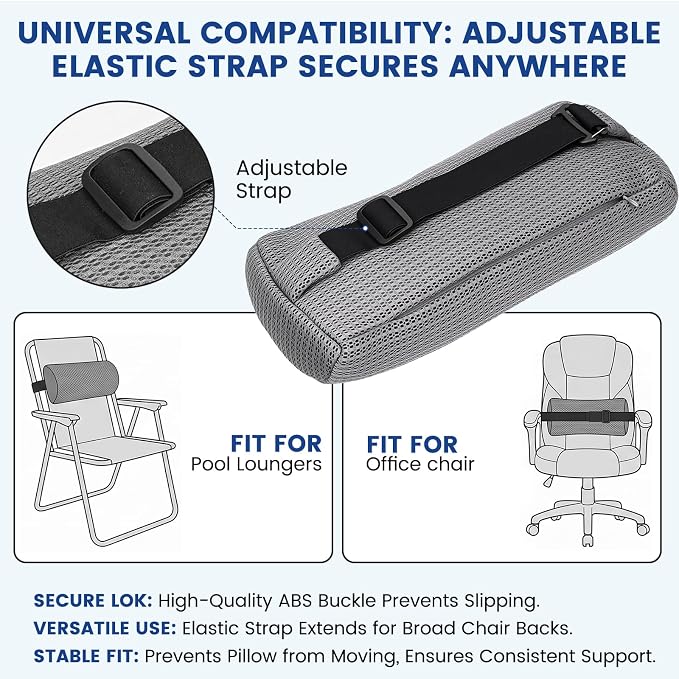 Headrest Pillow for Lounge Chair & Spa-Breathable 3D Mesh Quick-Dry Neck Support Bolster with Elastic Band for Beach, Poolside, Bath Tub, and Office Chair (1 PC Spa Pillow)