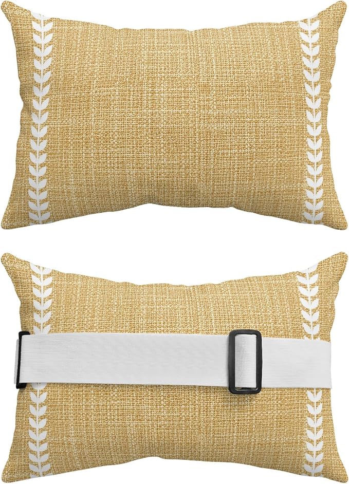 Fall Simple Botanical Outdoor Lumbar Pillow 11x16 Inch, Modern Rustic Leaf Stripes Yellow Waterproof Throw Pillow Covers with Insert, Decorative Chair Cushions for Patio Garden Recliner