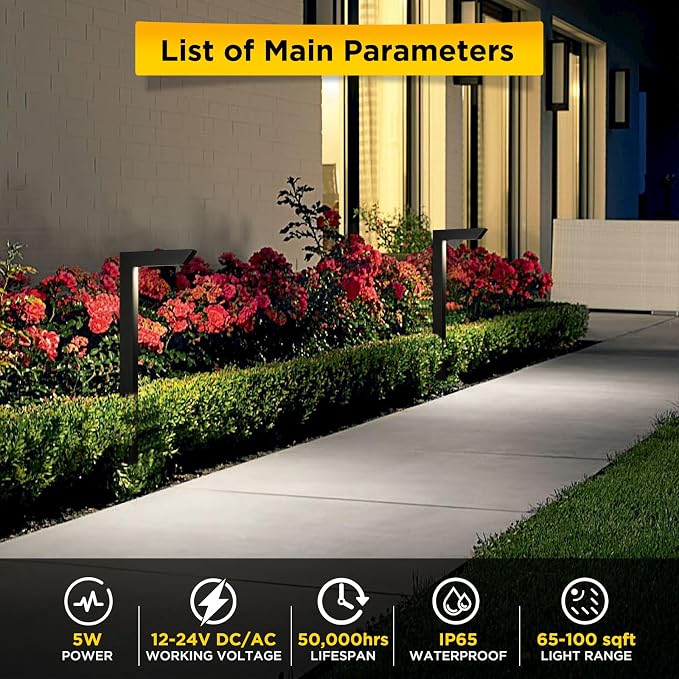 3CCT LED Low Voltage Landscape Pathway Light, 12V Premium 3000K/4000K/5000K Selectable Path Lights Wired, Modern Walkway Lights Outdoor, Higher Housing with Larger Stake (19.7IN, 8 Pack)