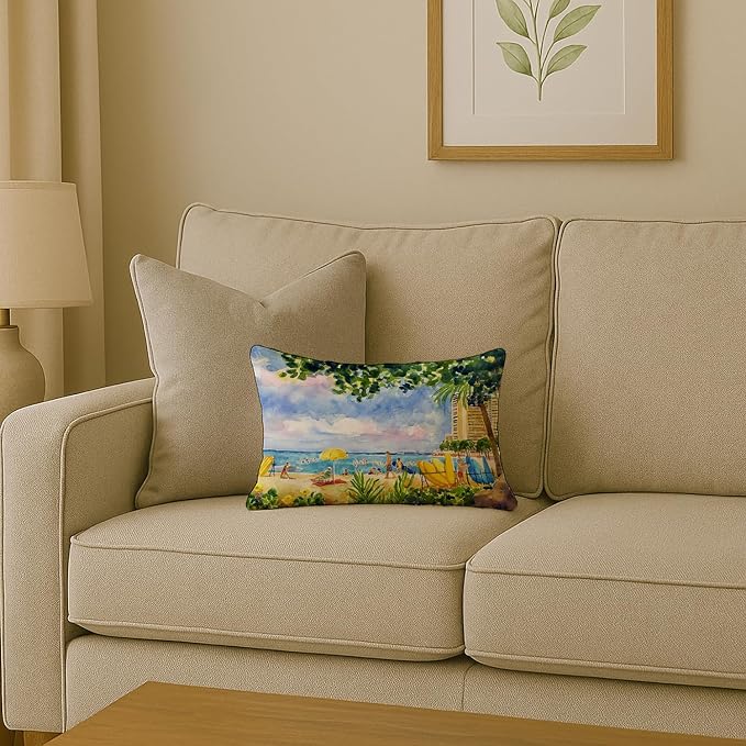Caroline's Treasures 6065PW1216 Beach Resort View from The condo Canvas Fabric Decorative Pillow Machine Washable, Indoor Outdoor Decorative Pillow for Couch, Bed or Patio, 12HX16W