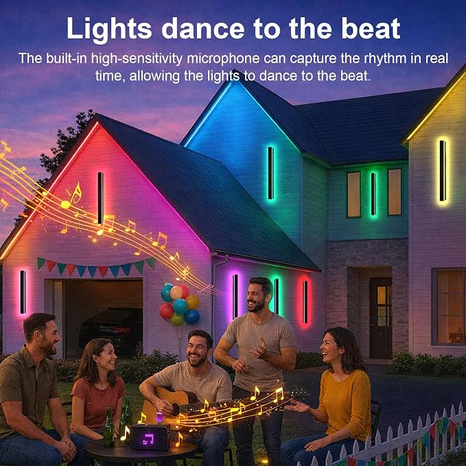 Modern Outdoor RGB Wall Lights, 2 Pack 31.5 Inch RGB Dimmable Long wall Light, Ip65 Waterproof Black Linear Exterior Wall Sconce with Remote and APP Control for House, Garage, Porch