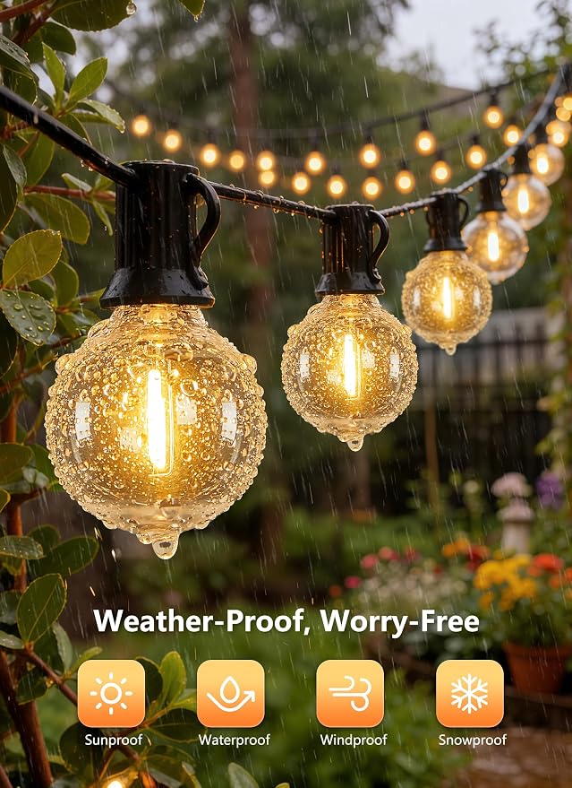 Brightown 37Ft Outdoor String Lights with Remote, 11 G40 Shatterproof LED Bulbs, Waterproof Connectable Hanging Patio Lights for Porch, Backyard, Bistro, Deck, Balcony, Home Decor, 2700K Dimmable