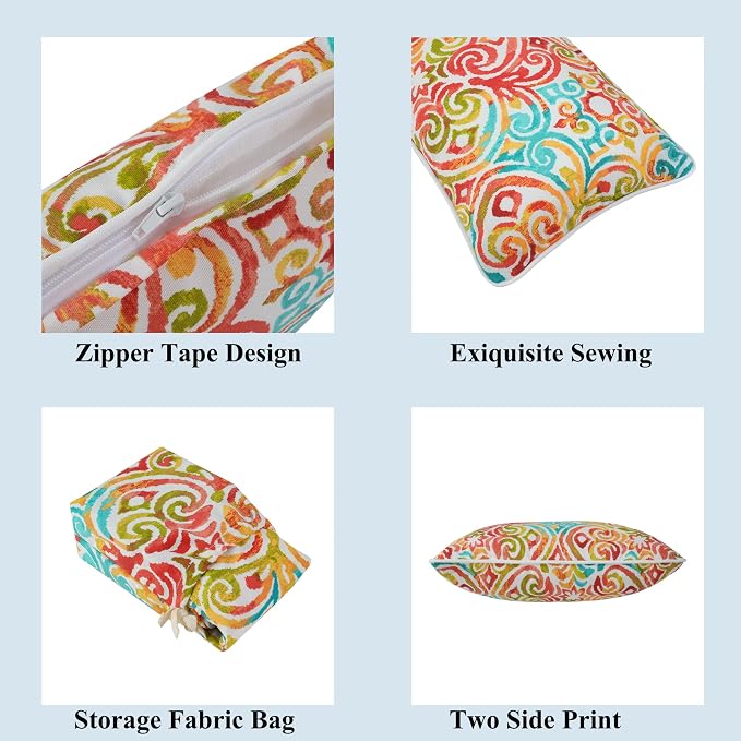 Outdoor Lumbar Pillow Covers 12X20 Inch, No Insert-Corinthian Dapple | Patio Lumbar Cases Pack of 2, Water-Repellent, Throw Pillowcase for Couch Garden Furniture