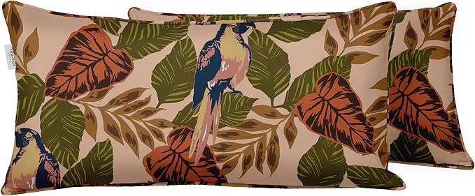 Indoor/Outdoor Polyester Fabric Lumbar Pillow Cover, All-Weather Waterproof Rectangular Cushion Case for Patio Furniture, 16 x 24 Set of 2 - Tropical-24