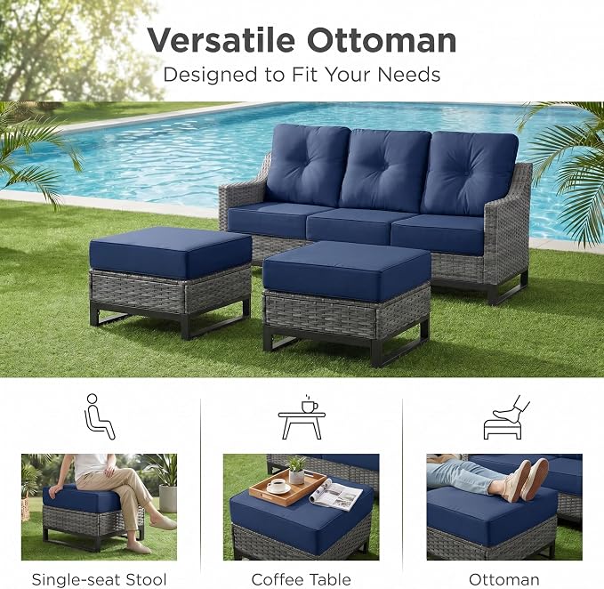 13 Piece Patio Furniture Set with 6" Thick Cushions, Weather-Resistant Wicker Swivel Rocker High Back Chairs and Fire Pit Table for Porch Yard Deck