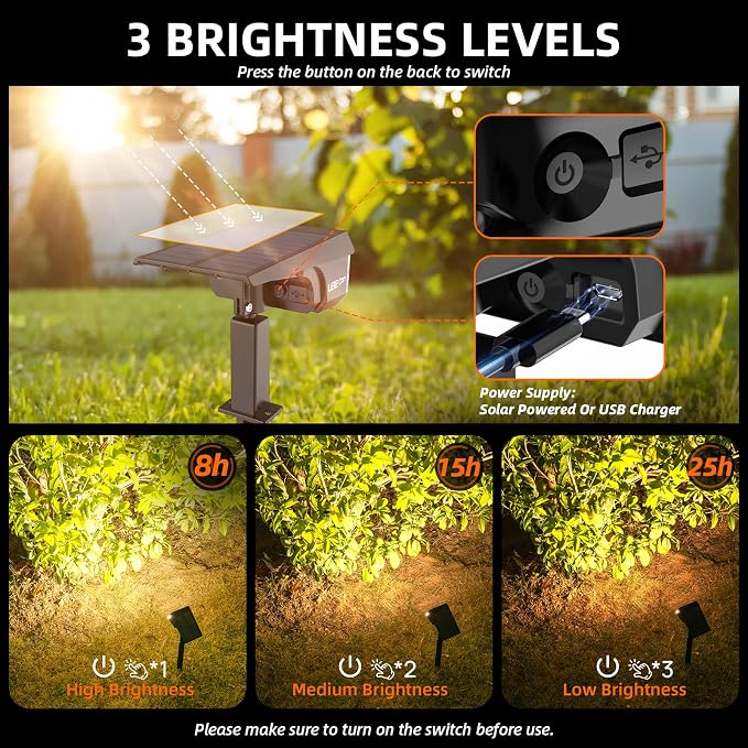 LEREKAM 3 Brightness Modes Solar Outdoor Lights with Super Bright 40LEDs, 360 Adjustable Lighting Angle, USB Charging, Longer Working Time, Waterproof, Patio, Porch, Driveway