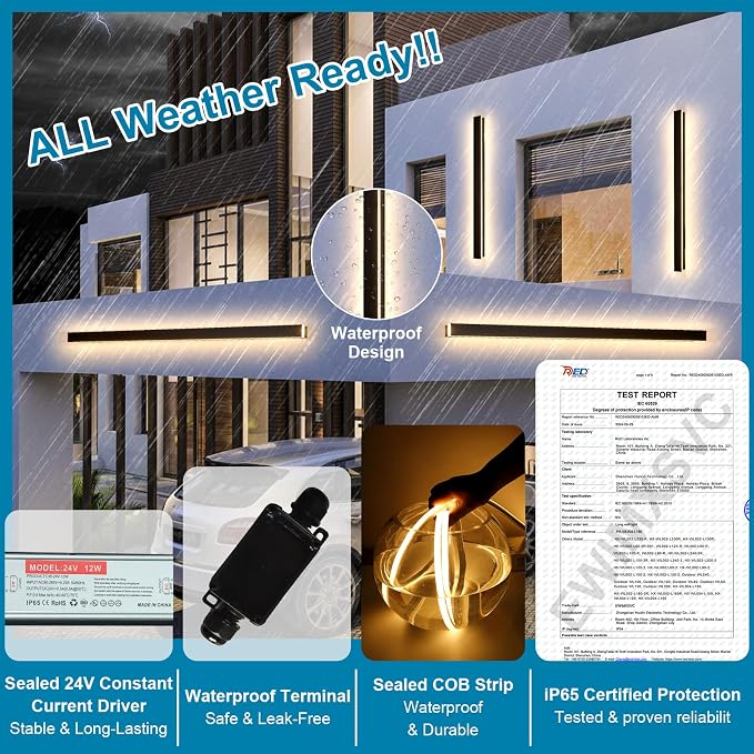 Modern Outdoor Wall Lights, 2PC 79inch Long Outdoor Sconce Lights Black Linear Wall Lights Exterior IP65 Waterproof Outside Light Wall Mounted LED Outside Porch Lights for House Patio