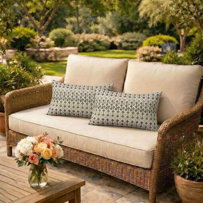 RSH DECOR: Sunbrella Lumbar Throw Pillows Set of 2 | 20" x 12" | Water and Fade-Resistant Performance Fabric | Outdoor Pillow Covers with Down-Alternative Inserts | Made in USA (Divide Leaf)