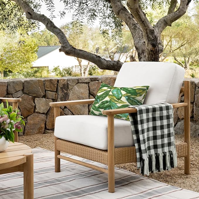 DYTXIII Pack of 2 Outdoor Waterproof Lumbar Pillow Covers ONLY, 12x20 Rectangle Decorative Double Printed Pillow Cases for Patio Couch Porch Furniture - Lush Leaf Jungle