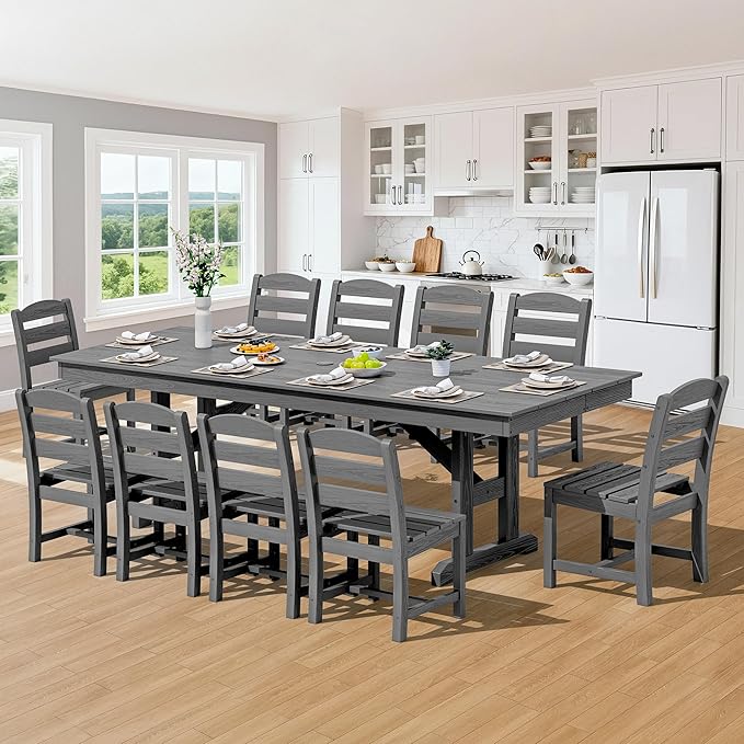 SERWALL Outdoor Armless Dining Chairs Set of 4, All-Weather HDPE Patio Chair with 19.7" Widened Seat, for Backyard, Garden, Gray