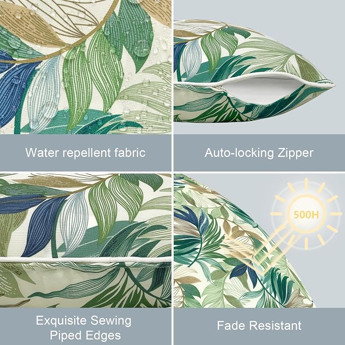 LVTXIII Outdoor Throw Pillow Covers Waterproof Tropic Accent Pillow Cases Fluffy Outdoor Cushion Covers for Garden and Patio Furniture Decoration, 16x16, 2 Pack, Lush Leaf Green