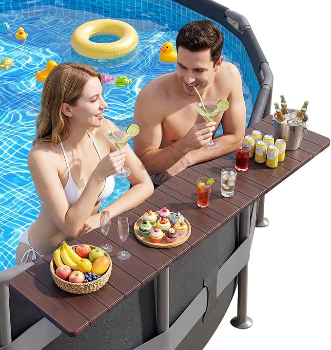 Uniflasy Above Ground Pool Accessories Pool Bar for Above Ground Pool Bar Table 47.2" 110LBS Heavy Duty Swimming Poolside Bar Table Shelf Deck Attachment for Round Oval Pools, Adjustable Folding
