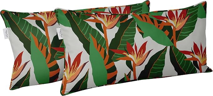 Indoor/Outdoor Polyester Fabric Lumbar Pillow Cover, All-Weather Waterproof Rectangular Cushion Case for Patio Furniture, 12 x 20 Set of 2 - Tropical-73