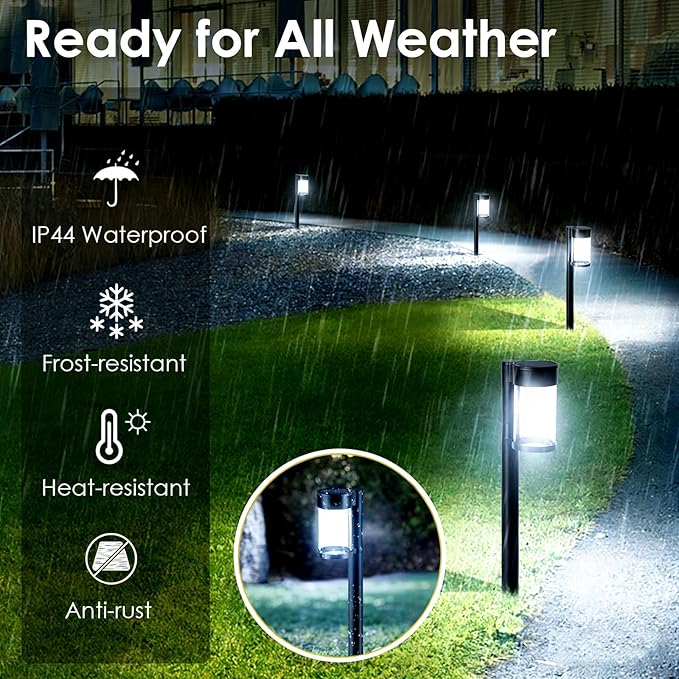 Mancra Solar Pathway Lights Outdoor, 10 Pack Metal & Glass Solar Lights Outdoor Waterproof Landscape Path Lights, Cool White