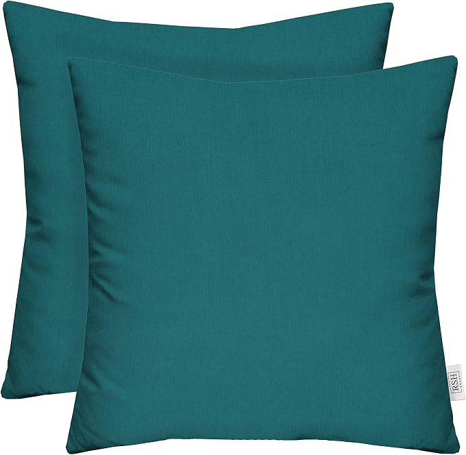 RSH DECOR Square Throw Pillows Set of 2, 17x17 Inch Decorative Pillows for Couch, Water-Resistant Patio Furniture Pillows, All-Weather Spun Fabric, Spectrum Peacock - Made in USA