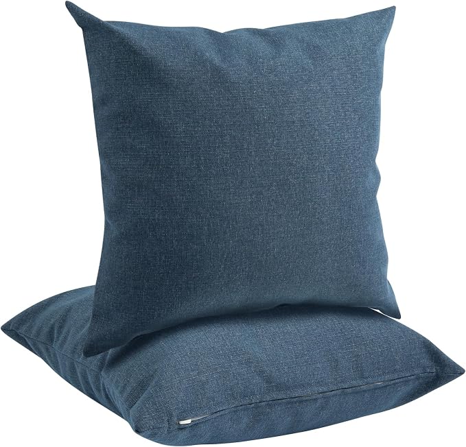 FUNHOME Waterproof Outdoor Throw Pillow Covers Set of 2,Home Decor for Garden Patio Furniture,Couch,Sofa 18 x18 Inch Decorative Pillows Cover Only,NO Insert(Denim Blue)