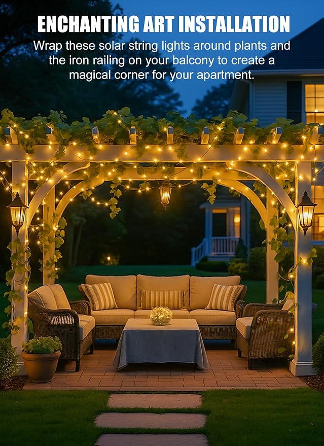 Solar String Lights Outdoor, 2 Packs Total 132 Ft 400 LED Lights Warm White | IP65 Waterproof Solar Fairy Lights with 8 Modes, Twinkle Solar Powered Outdoor Lights for Patio Yard Trees Wedding Christmas