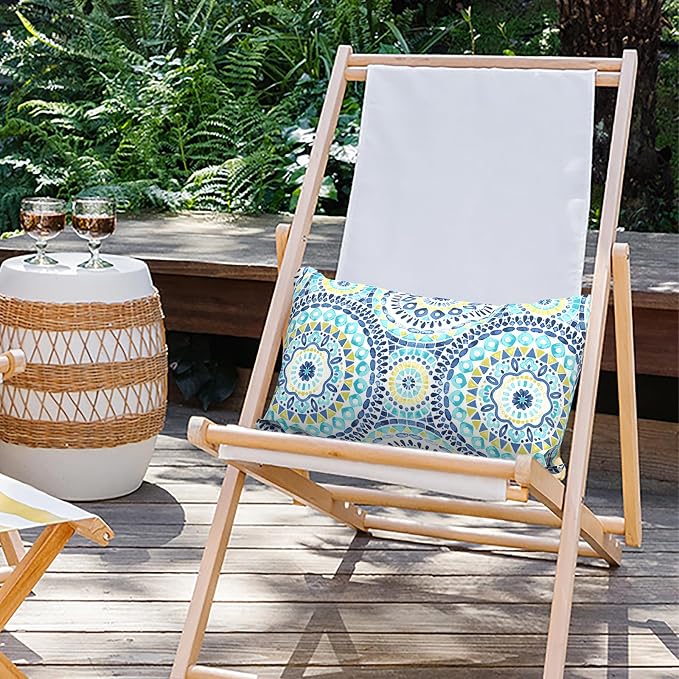 Outdoor Lumbar Pillows 12x20 inch, Rectangle Throw Pillows with Inserts, Decorative Lumbar Cushions for Patio Furniture Garden Couch Home Sofa Office Chair, Pack of 2, Delancey Lagoon