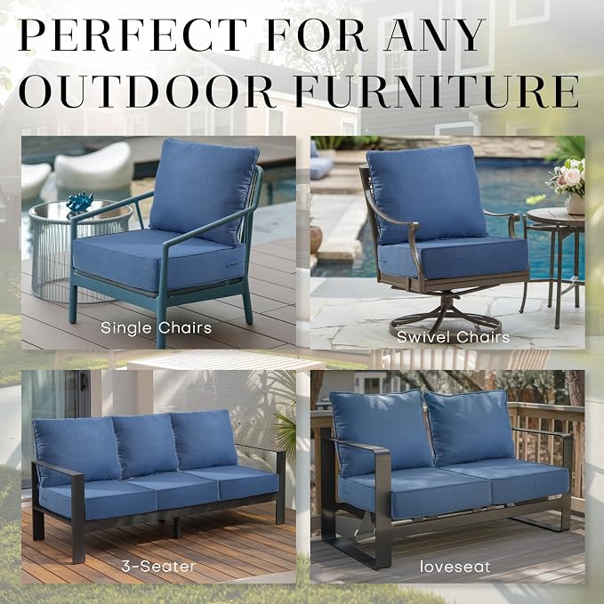 Luxury 24*24*6in Outdoor Patio Cushions, 2 Pieces Navy Blue Outdoor Cushion | 6in Outdoor Patio Cushions, Water-Resistant, Reversible, Removable Cover, for Patio Chairs Sofa Couch Loveseat