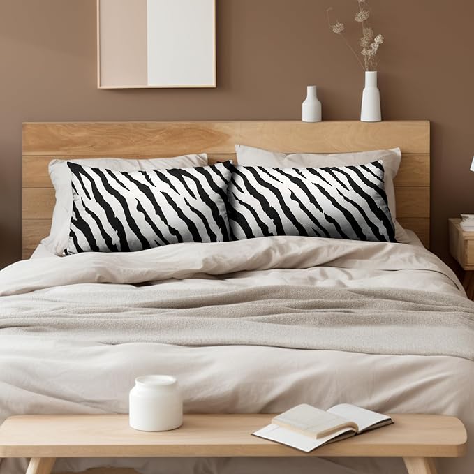 Zebra Pillow Covers Zebra Striped Pattern Rectangle Pillow Case 12x20 Black and White Lumbar Throw Pillow Covers for Bedroom Living Room Sofa Set of 2