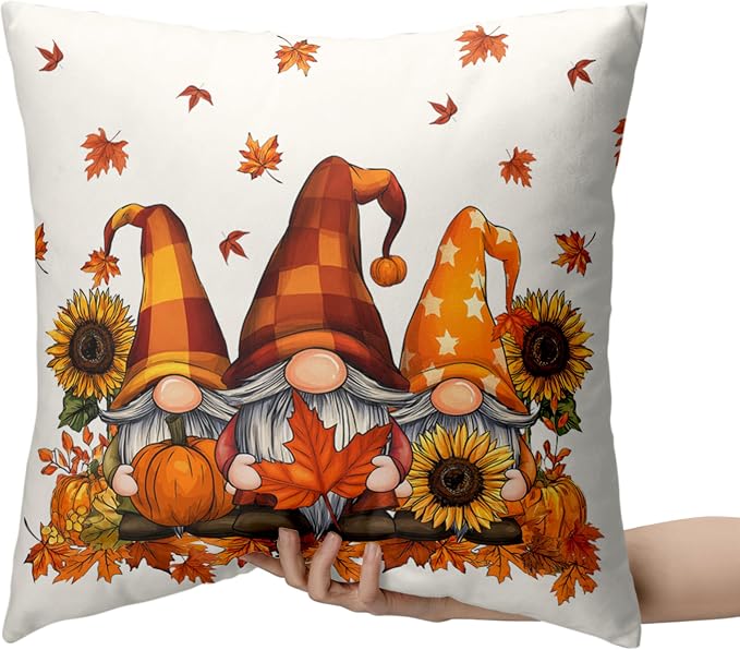Fall Gnome Pillow Covers 22x22 Set of 2 Pumpkin Sunflower Maple Leaves Throw Pillow Covers Autumn Pillow Case Thanksgiving Cushion Case for Home Decor Couch Sofa