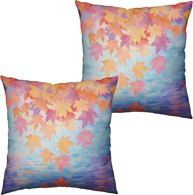 Fall Pillow Covers Maple Leaves Thorw Pillow Covers 24x24 Set of 2 Autumn Maple Leaf Teal Pillowcase Double Sided Printing Cushion Case for Home Decor Couch Sofa