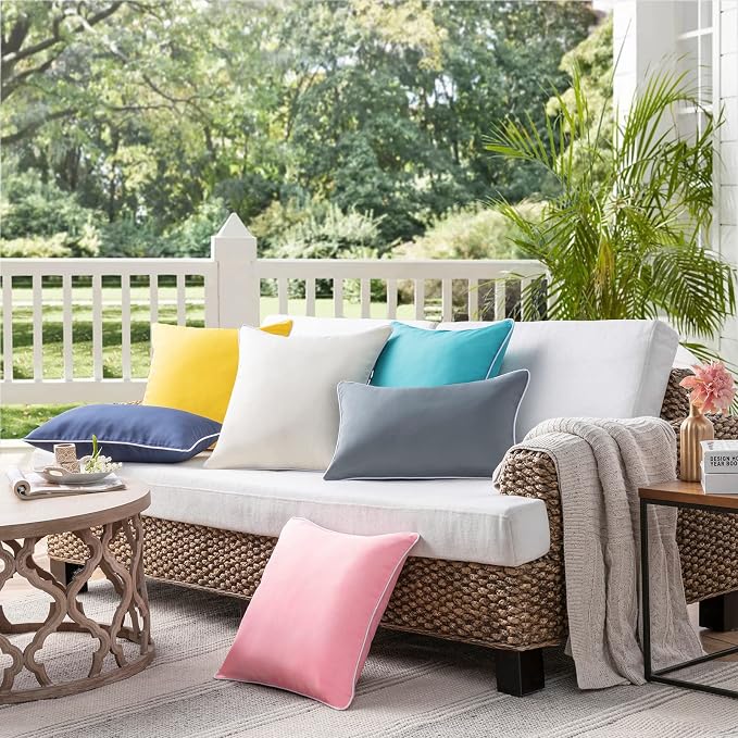 Phantoscope Pack of 2 Outdoor Waterproof Solid Throw Decorative Pillow Cover Decorative Square Outdoor Pillows Cushion Case Patio Pillows for Couch Tent, Pink 12x20 inches 30x50 cm