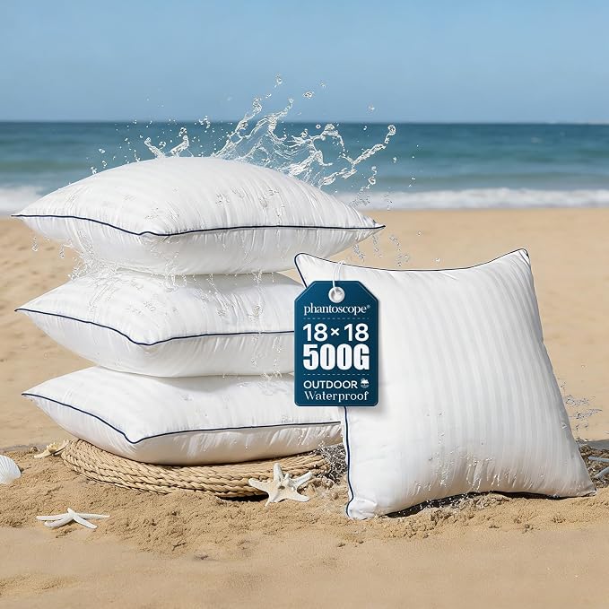 Phantoscope 18x18 Outdoor Pillow Inserts Outdoor Pillows Waterproof Striped | Water Resistant Outdoor Pillows for Patio Porch Furniture Indoor Decorative Throw Pillows Fillers Couch Sham Cushion Stuffer