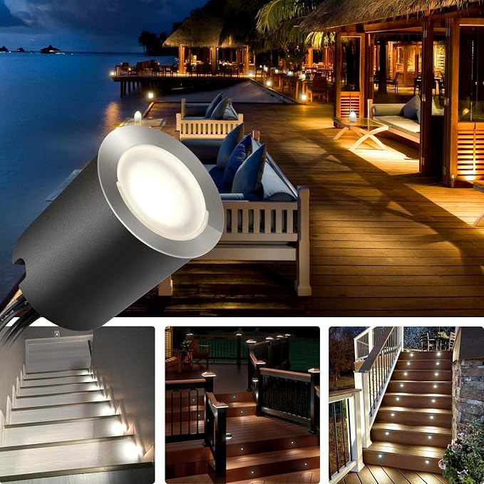 Recessed LED Deck Light Kits with Black Protecting Shell φ32mm, Outdoor Landscape Lighting IP67 Waterproof,12V Low Voltage for Garden,Yard Steps,Stair,Patio,Floor,Kitchen Decoration