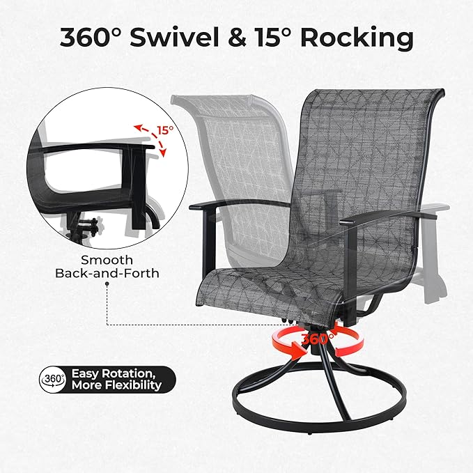 Grand patio 10-Piece Patio Dining Set for 8, Outdoor Dining Set with Swiviel Patio Chairs & 1 Rectangular Woodgrain Dining Table with Umbrella Hole, Black & Grey Plaid