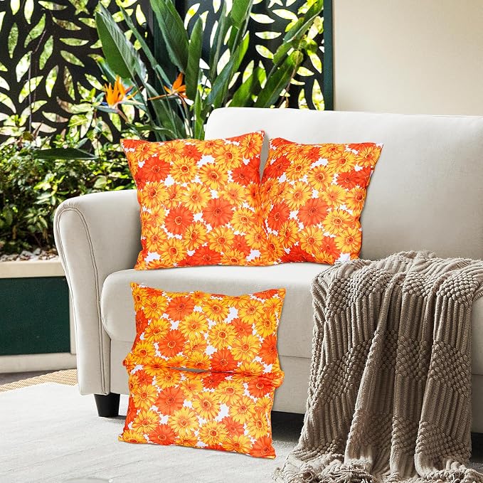 Eternal Beauty 18X18'' Set of 2 Outdoor Decorative Pillow Covers Waterproof Outdoor Pillow Covers for Spring Summer Patio Throw Pillows, 18X18 inches, Sunflower