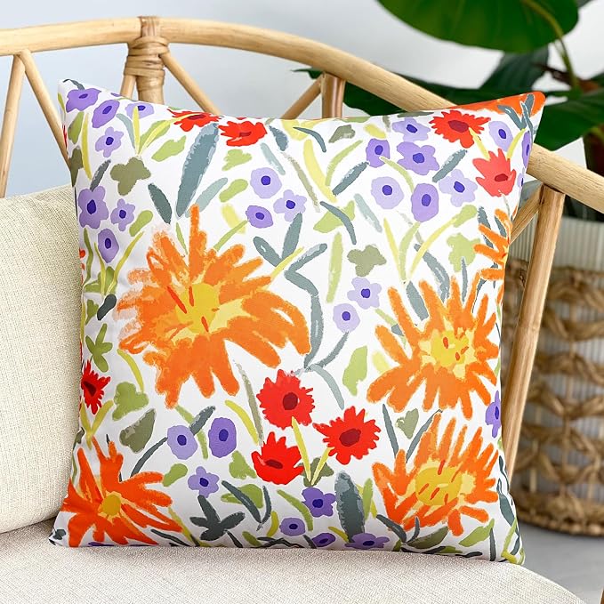 Adabana Outdoor Waterproof Floral Pillow Covers 18x18 Inch | Colorful Outdoor Pillow Covers Summer Decirative for Patio Furniture Porch Garden Pillows