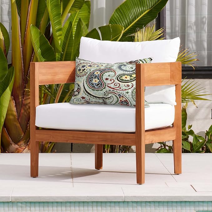 DYTXIII Pack of 2 Waterproof Outdoor Lumbar Pillow with Inserts, 12x20 in Rectangle Decorative Patio Throw Pillow for Home, Sofa,Bench and Patio Furniture, Paisley Lightcyan