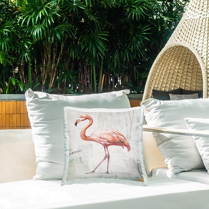 Stupell Industries | Rustic Patterned Flamingo, 18 x 18 | Outdoor Pillow, Made in USA - By Karen Smith