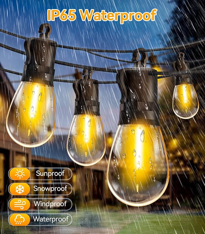 Outdoor String Lights Patio LED - Light Outside Waterproof S14 Porch Lighting Edison Plastic Bulb Pergola Hanging Balcony Connectable Backyard Yard Gazebo Party Garden Bistro 60M 200FT