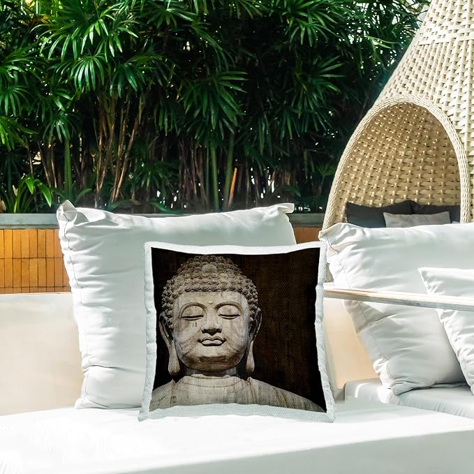 Stupell Industries | Buddha Spiritual Sacred Prayer, 18 x 18 | Outdoor Pillow, Made in USA - By Tom Bray