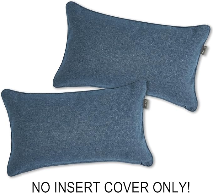 FUNHOME Waterproof Outdoor Lumbar Pillow Covers Set of 2,Home Decor for Garden Patio Furniture,Couch,Sofa 12"x20" Inch Decorative Pillows Cover Only,NO Insert(Denim Blue)