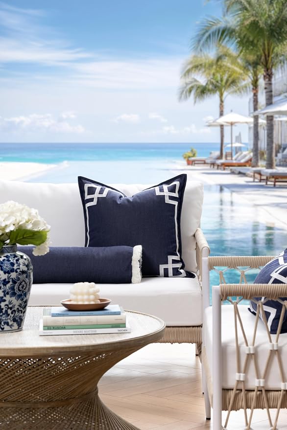 Hofdeco Premium Coastal Hampton Outdoor Performance Bolster Pillow Cover Only, 6"x20" Water Repellent, UV and Fade Resistant for Backyard, Couch, Poolside, Indigo Blue Woven Solid