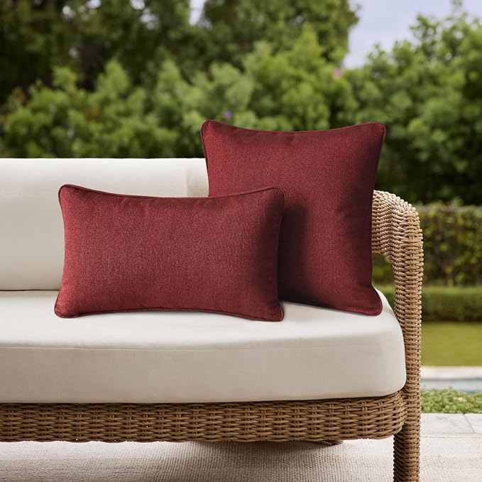 Unimatta Sunbrella Decorative Outdoor Water Repellent Throw Pillows with Inserts, Set of 4, 20" x12" Pillows for Patio, Backyard, Bed, Couch, and Patio Furniture, Spectrum Brick