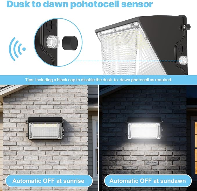 HYPERLITE LED Wall Pack Light: 150W Security Wall Lights with Dusk-to-Dawn Photocell - 5000K 120V LED Wall Lights for Paito Yard Shop Warehouse Barn Factory UL Listed