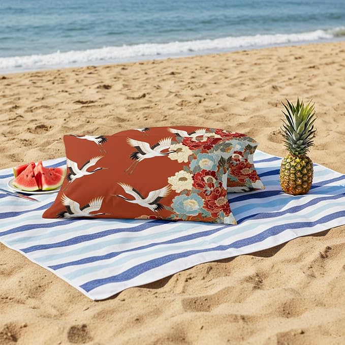 Japanese Style Outdoor Pillow Covers 20x12 Inch Lumbar Pillow Covers Set of 2 Waterproof Decorative Throw Pillow Cases Red Farmhouse Botanical Peony Birds Cushion Covers for Patio Furniture Garden