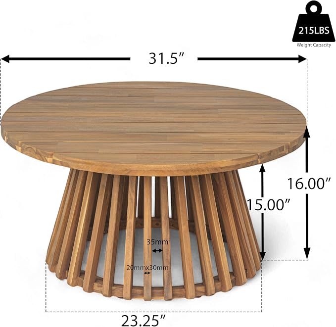 Merax Outdoor Acacia Wood Conversation Set, 3-Seat Loveseat Sofa w/Coushion and Round Coffee Table for Backyard, Patio Furniture,Teak+Green