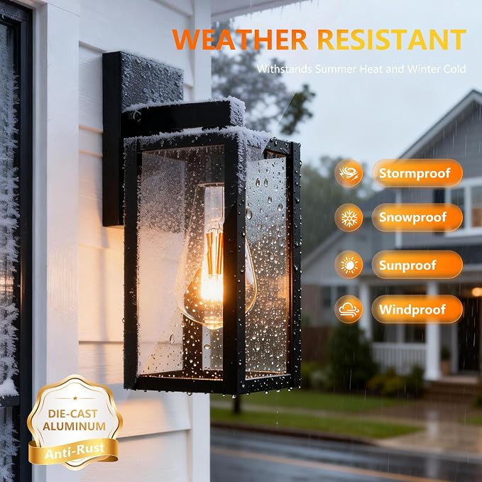 Outdoor Wall Light Fixtures Anti-Rust Porch Lights Outdoor Waterproof Exterior Lighting Fixtures Front Door Wall Lantern for House - 2 Pack