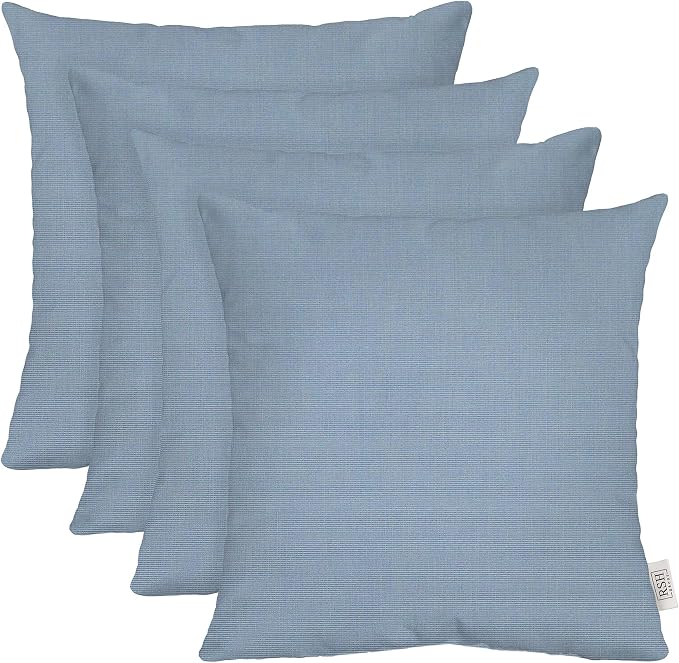 RSH DECOR: Sunbrella Square Throw Pillows Set of 4 | 24" x 24" | Water and Fade-Resistant Performance Fabric | Outdoor Pillow Covers with Down-Alternative Inserts | Canvas Air Blue-Made in USA