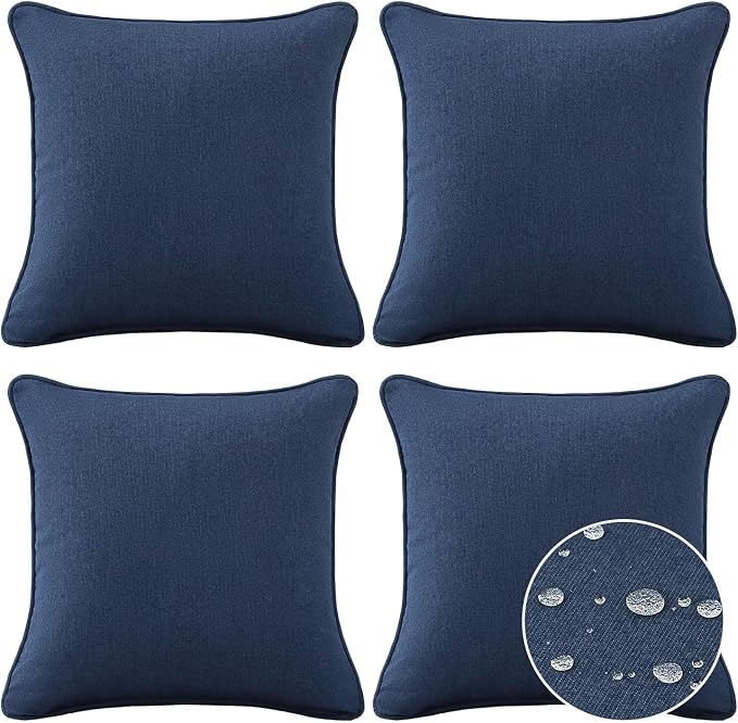 Unimatta Sunbrella Decorative Outdoor Water Repellent Throw Pillows with Inserts, Set of 4, 16" x16" Pillows for Patio, Backyard, Bed, Couch, and Patio Furniture, Specrtum Indigo