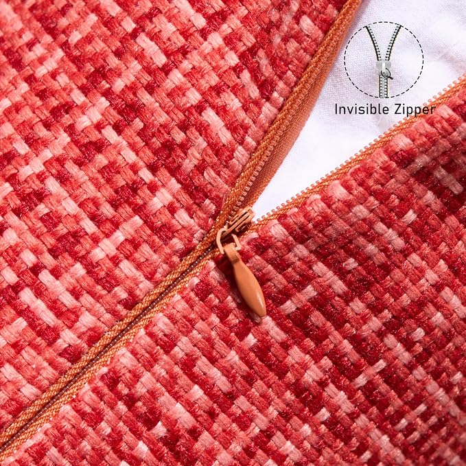 UGASA Outdoor Waterproof Throw Pillow Covers Pack of 2 Patio Water Resistant Pillow Cases Summer Woven Texture Decorative for Outside Garden Porch Yard Bench Tent 20x20 Inch, Red